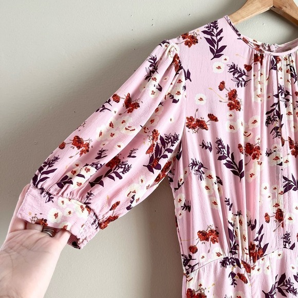 by TiMo Pink Floral Midi Dress Short Puff Sleeves‎ Bloom 50s Print, Size Small - Picture 9 of 16